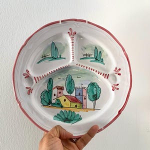 Vintage Handpainted Plate|3 Compartment Plate|Italian Painted Plate|Wall Hanging Plate