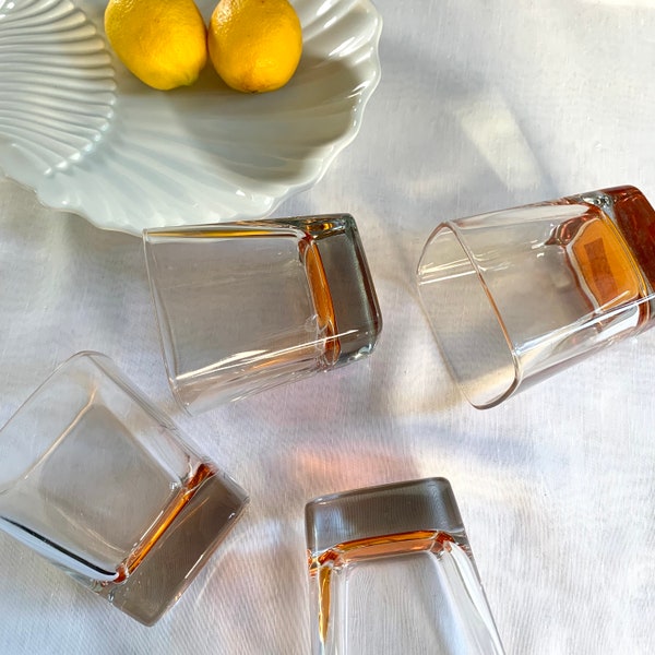 Vintage Whiskey Glasses|Set of Four Square Glasses|Square Tumblers|Midcentury Barware Glasses|Cocktail Glass|Scotch Glass|