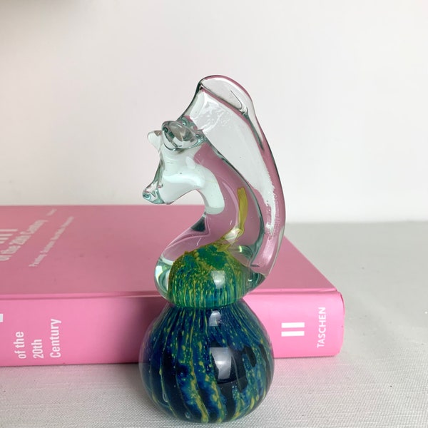 Sea Horse Paperweight|Glass Ornament|Vintage Mdina|Desk Accessory