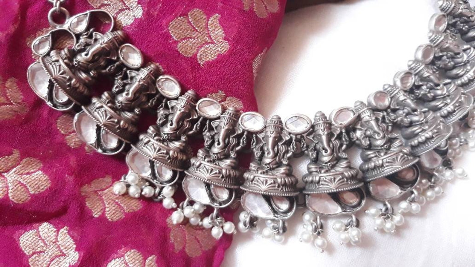 Sterling Silver Kundan Necklace Silver Ganapati Kundan | Etsy