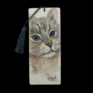 Original handmade watercolor cat bookmark "SAPHIR" – bookmark cat painting – reader gift – unique signed piece