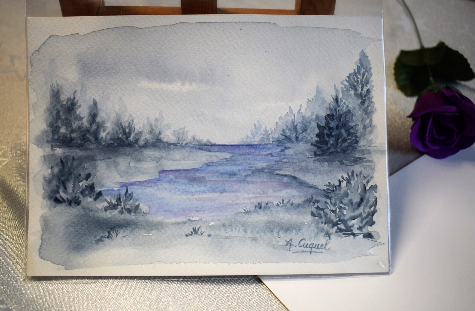 Payne's grey landscape Small original watercolor Etsy