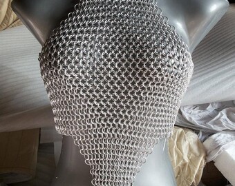 Chainmail Top and Miniskirt with Aluminiun Butted Necklace , Chainmail Dress, Aluminium Costume, Gift For Her