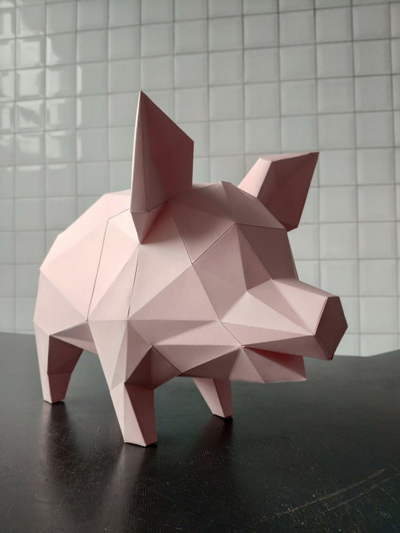 Download Papercraft Piggy Bank Pdf Template Diy Paper Low Poly Pig 3d Etsy