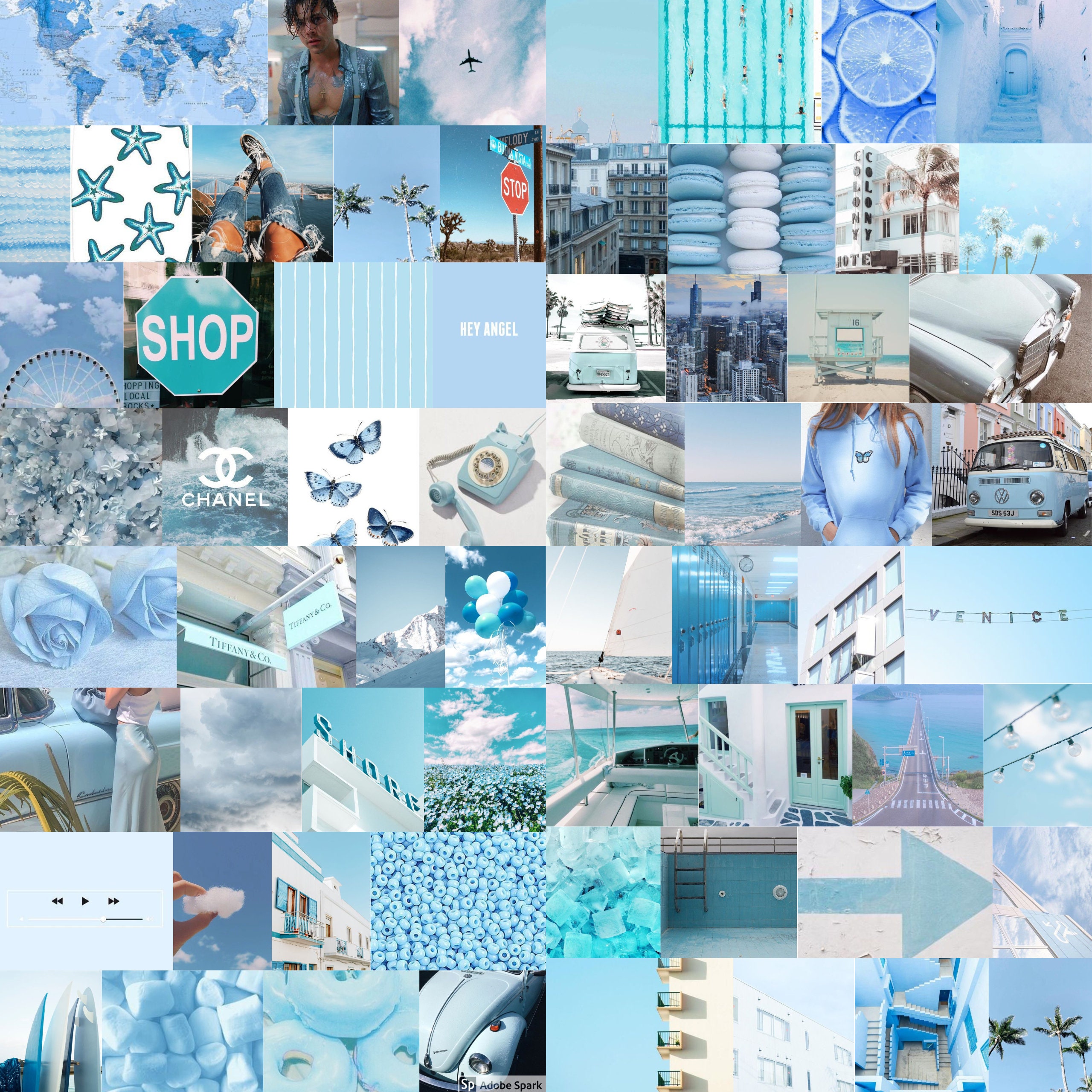 110 PCS Baby Blue Wall Collage Kit Soft Blue Aesthetic Photo