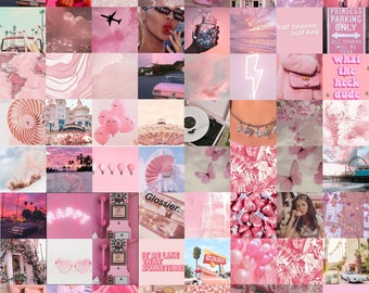 100 PCS Pink Aesthetic Wall Collage Kit Pink Gray Boujee Photo Collage ...