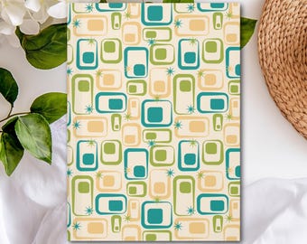 Cream Green Mid Century Modern Hardcover Journal (Matte laminated cover, 150 lined pages with perforations for easy removal)