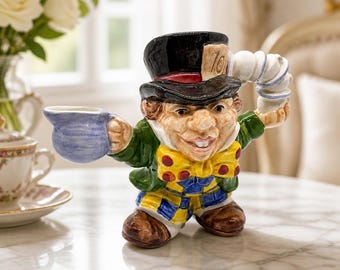 Vintage Fitz & Floyd Ceramic Hand-Painted Mad Hatter Creamer Pitcher (From the 1992 Alice in Wonderland collection)
