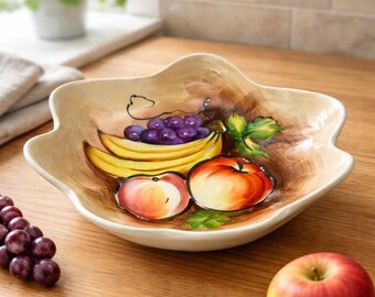 Vintage Ceramic Hand-Painted Scalloped Fruit Bowl