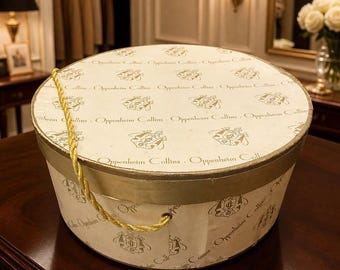 Vintage Oppenheim Collins Round Hat Box with Gold Rope Handles