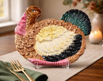 Vintage WCL Hand-Painted Ceramic Thanksgiving Turkey Plate – Thanksgiving Holiday Decor
