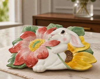 Vintage Fitz and Floyd "Bunny Blooms" Ceramic Hand-Painted Easter Canapé Plate (In original packaging)