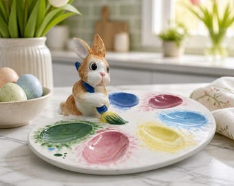 Vintage Fitz and Floyd "Painting Eggs" Ceramic Hand-Painted Easter Egg Tray (In original packaging)