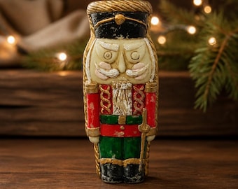 Vintage Hand-Painted Nutcracker Figurine Candle – Festive Holiday Decor