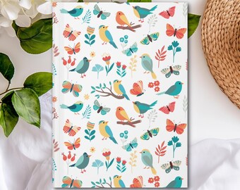 Butterflies and Birds Hardcover Journal (Matte laminated cover, 150 lined pages with perforations for easy removal)