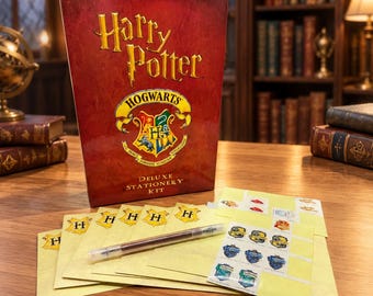 Vintage Harry Potter Deluxe Stationery Kit with Writing Paper, Envelopes, Stickers and Double-sided Calligraphy Pen – Wizarding World