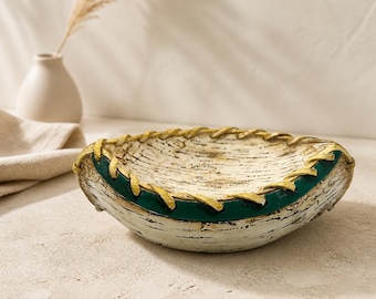 Vintage Resin Nautical Boat Trinket Dish with Green and Gold Trim