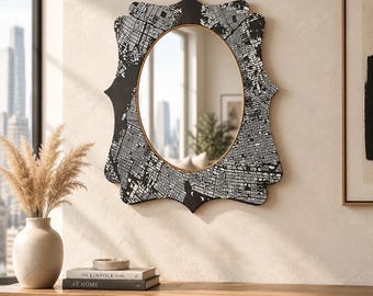 Vintage Deny Designs Black and White City Map Decorative Wall Mirror – Urban Decor Accent