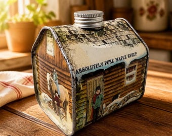 Vintage Absolutely Pure Maple Syrup Cabin Tin (16.9 fl oz) – Rustic Americana Kitchen Decor