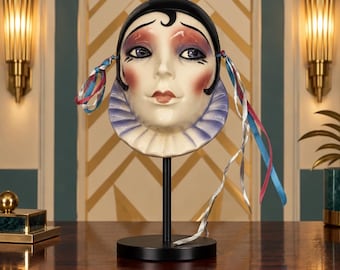 Vintage Clay-Art Art Deco Hand-Painted Ceramic Pierrot Clown Decorative Mask