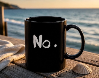 No Mug, Funny Skeptic Coffee Cup, Free Thinker Gift, Contrarian Mug, Minimalist Black Ceramic Mug, Independent Thinker Gift