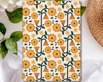Orange Floral Hardcover Journal (Matte laminated cover, 150 lined pages with perforations for easy removal)