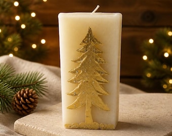 Vintage Embossed Hand-Painted Christmas Tree Pillar Candle