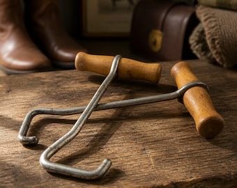Vintage Steel Boot Pull Hooks with Turned Wooden T-Handles (Set of 2) – Victorian Edwardian Shoe Dressing Tool