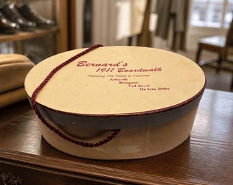 Vintage Bernard's 1911 Boardwalk Oval Shoe Box with Red Rope Handles