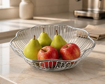Vintage Silver Scalloped Wire Fruit Basket