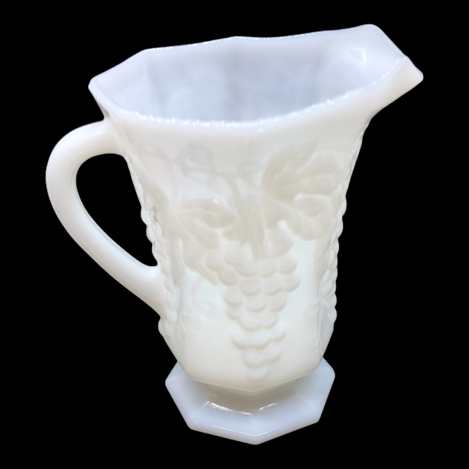 Vintage Milk Glass Water Pitcher With Embossed Grapes and Etsy