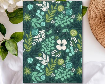 Green Floral Hardcover Journal (Matte laminated cover, 150 lined pages with perforations for easy removal)