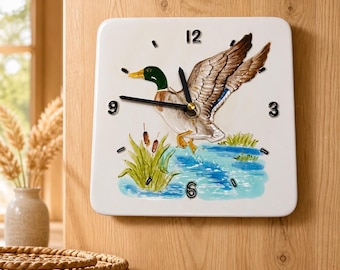 Vintage Otagiri Hand-Painted Embossed Ceramic Mallard Duck Wall Clock (Made in Japan)