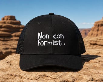 Non Conformist Embroidered Snapback Trucker Hat, Contrarian Cap, Skeptic Gift, Free Thinker Hat, Anti Groupthink Snapback, Rebel Streetwear