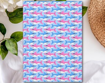 Blue Pink Cute Shark Hardcover Journal (Matte laminated cover, 150 lined pages with perforations for easy removal)