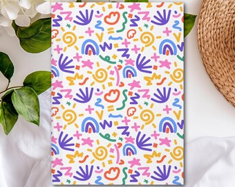 White Colorful Doodle Hardcover Journal (Matte laminated cover, 150 lined pages with perforations for easy removal)