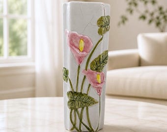 Vintage Hand-Painted Ceramic Calla Lily Vase – Mid-Century Floral Decor