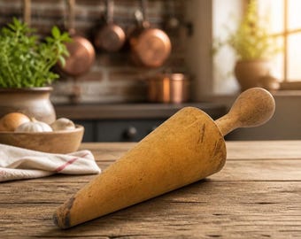 Vintage Primitive Hand-Turned Wooden Pestle – Farmhouse Kitchen Tool – Rustic Cottagecore Decor