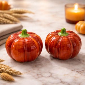 Vintage Ceramic Orange Pumpkin Salt and Pepper Shaker Set