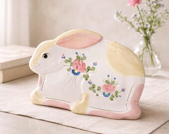 Vintage WCL Hand-Painted Ceramic Bunny Platter with Floral Accents