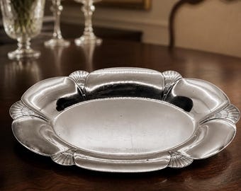Vintage Silver EPC 519 Oval Serving Tray with Scalloped Edges