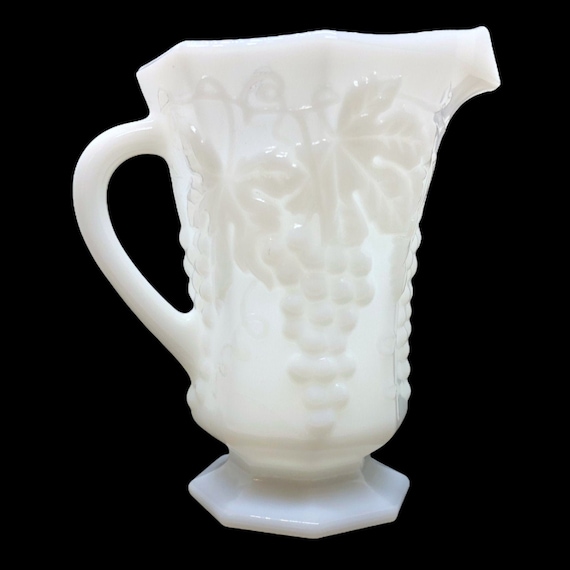 Vintage Milk Glass Water Pitcher With Embossed Grapes and Etsy