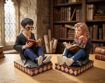 Vintage Enesco Harry Potter and Hermoine Reading Resin Bookends – Early 2000s Wizarding World Collectible