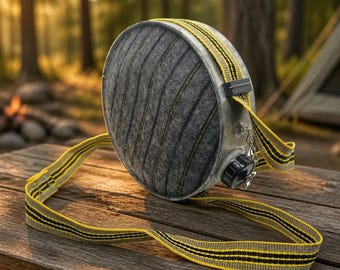 Vintage Oasis 2 Quart Wool-Covered Metal Canteen with Yellow Strap