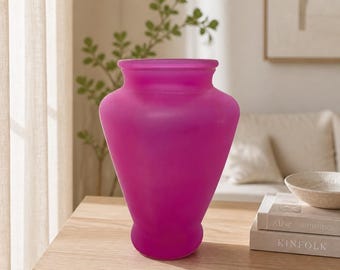 Vintage Frosted Pink Glass Vase - Mid-Century Decor 1950s–60s Style (Made in USA)