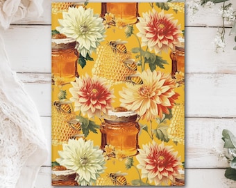 Honeycomb Bees Floral Hardcover Journal (Matte laminated cover, 150 lined pages with perforations for easy removal)