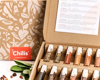 Chilis | Spice and Seasoning Set for Cooking | 12 Chilis from Around the World | Gifts for People who Like to Cook | Housewarming Gift