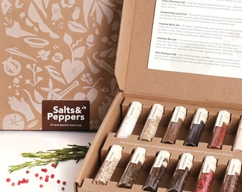 Salt & Pepper Gift Box l Spice and Seasoning Set for Cooking l 6 Salt, 6 Peppers l Grill Gift Set for Men, Women l Anniversary Birthday Gift