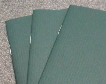 3 Blank Notebooks / Note Books / Journals / Sketch Books / Green Covers / Blank White Pages / Stapled / 3.375" x 5.375" / Handy / Pockets!!!