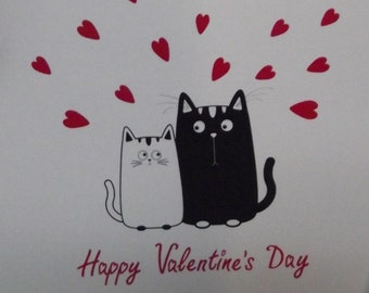 Happy Valentine's Day Note Cards / Notecards / Blank Inside / Blank Envelopes / Set of 10 / Cats / Heart / Love / Red / Fun / Gift / Cute!!!